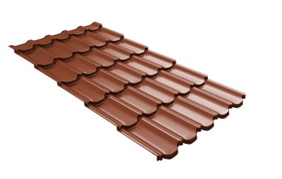Металлочерепица квинта плюс с 3D резом 0,5 Satin RAL 8004 терракота